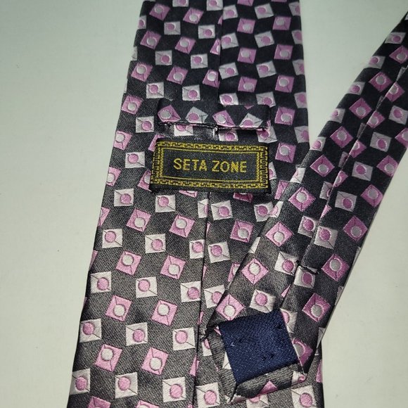 Seta Zone Necktie Men Silk Textured Geometric Print Handmade China - Picture 4 of 11